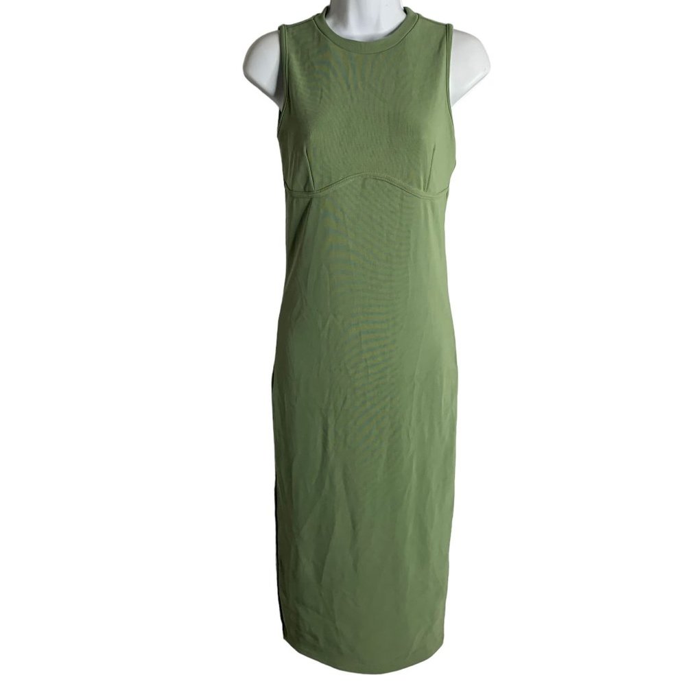 Forever 21 Bodycon Sheath Dress M Green Ribbed Knit Midi Sleeveless Round Neck